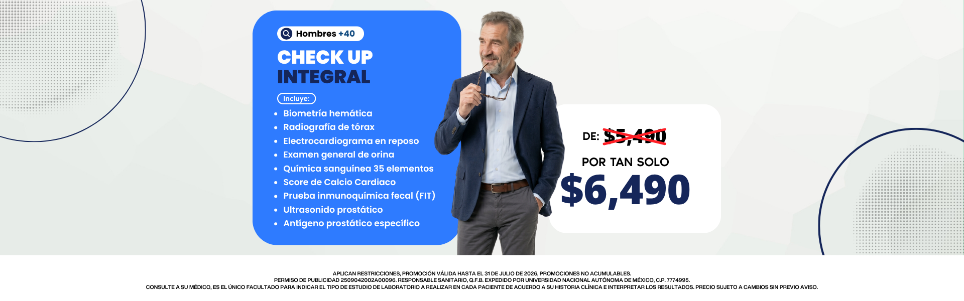 Promoción Paquete Completo Hombres +40 en Laboratorio Xotepingo CDMX